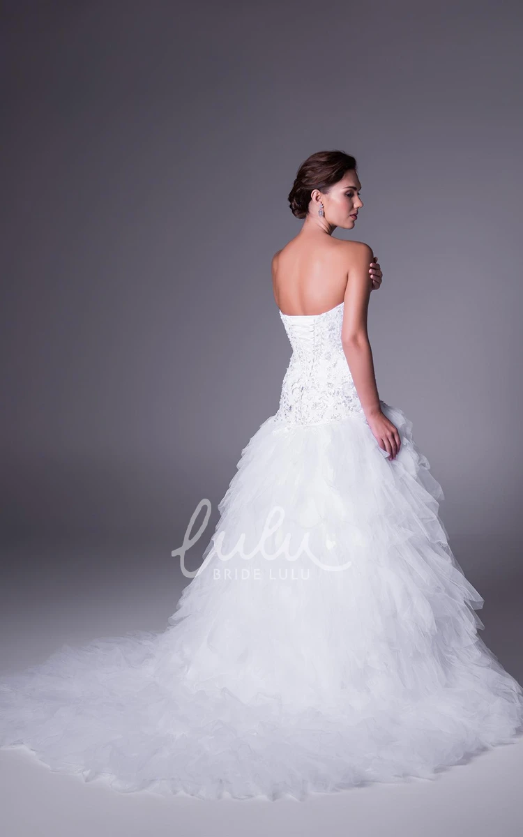 Cascading-Ruffle Sweetheart Tulle Wedding Dress with Beading Ball Gown Wedding Dress