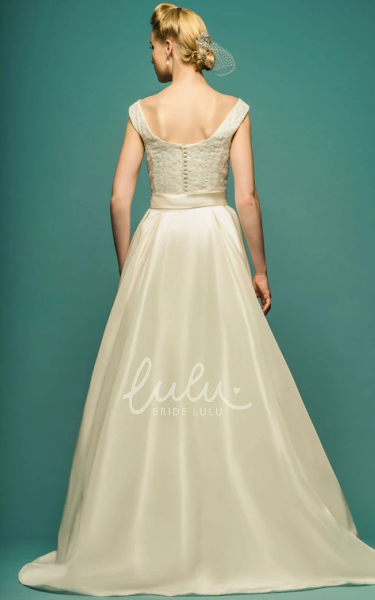 Satin Square-Neck Long Bow Wedding Dress with Appliques