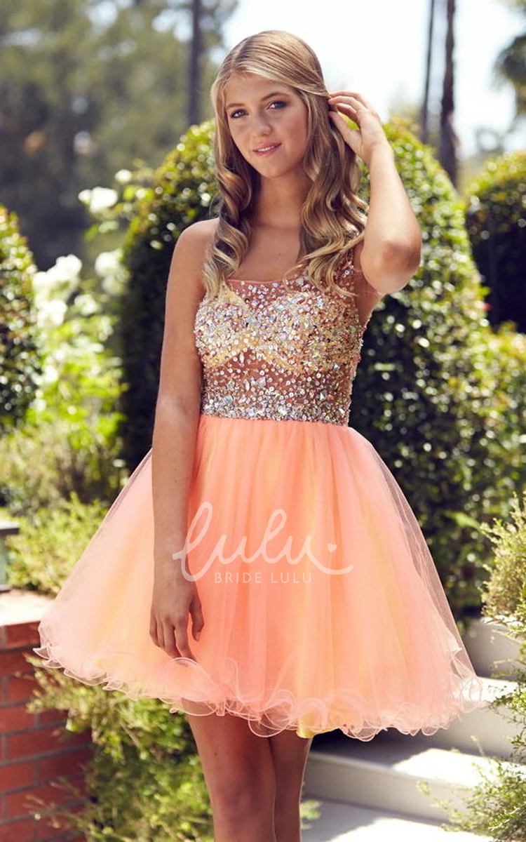 Colorful A-Line Tulle Formal Dress with Beading and Sleeveless Straps