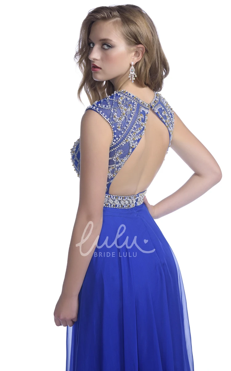 Crystal Bodice A-Line Chiffon Prom Dress with Jewel Neckline