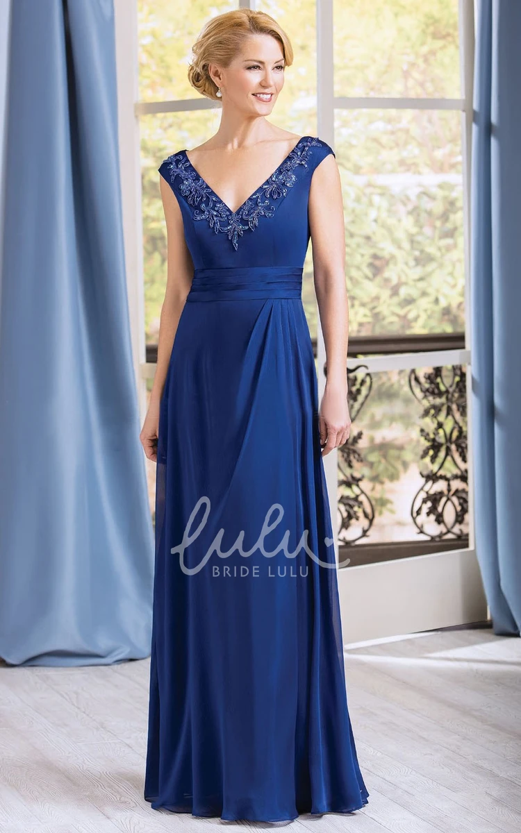 Appliqued Neckline A-Line Gown with Cap Sleeves Modern Bridesmaid Dress