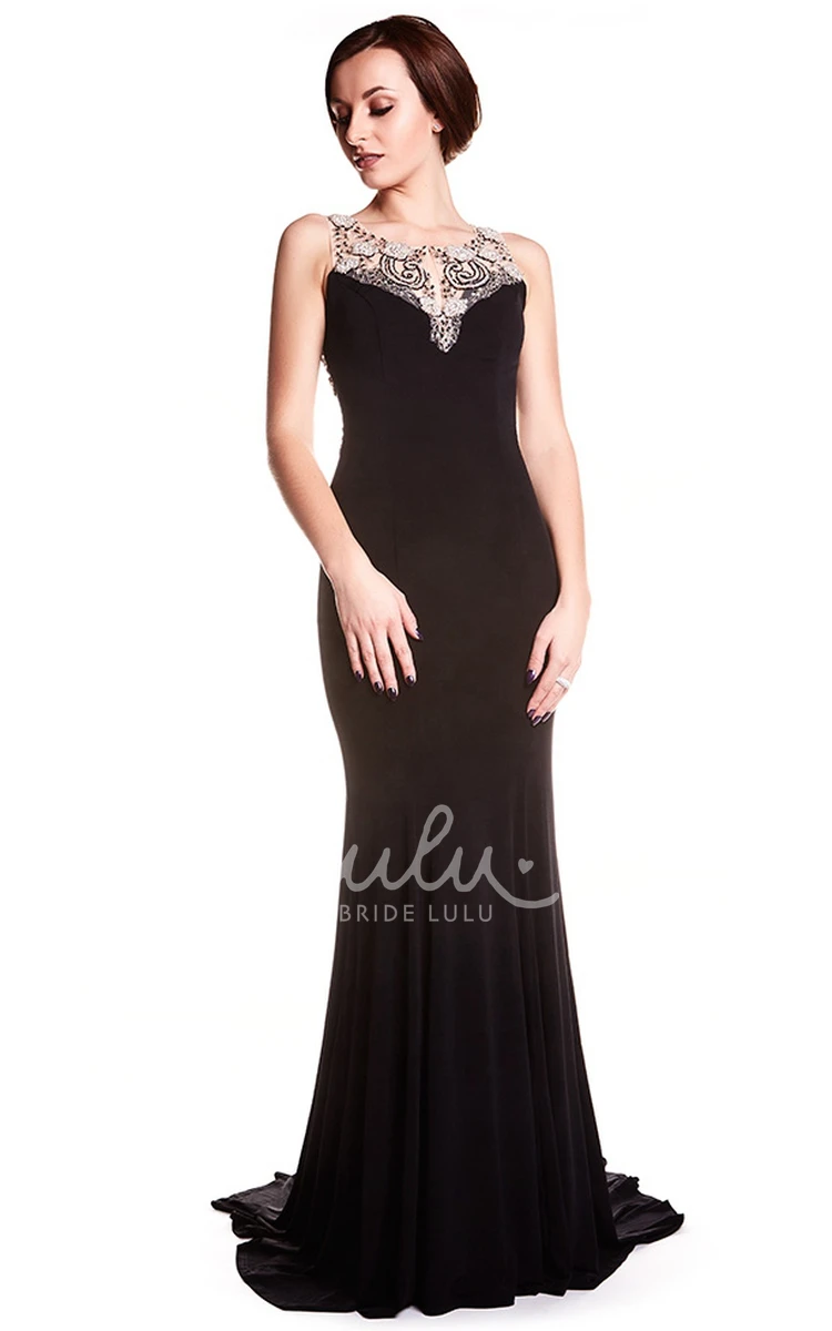 Sheath Chiffon Prom Dress with Beading Illusion Back and Floor-Length Hemline