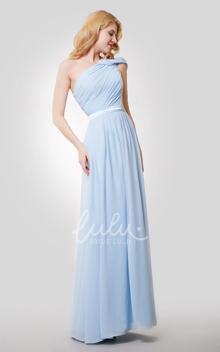 One-Shoulder A-Line Chiffon Bridesmaid Dress with Satin Sash