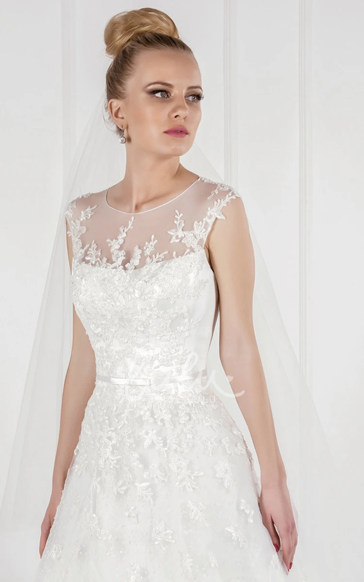 Appliqued Tulle A-Line Wedding Dress with Illusion Back