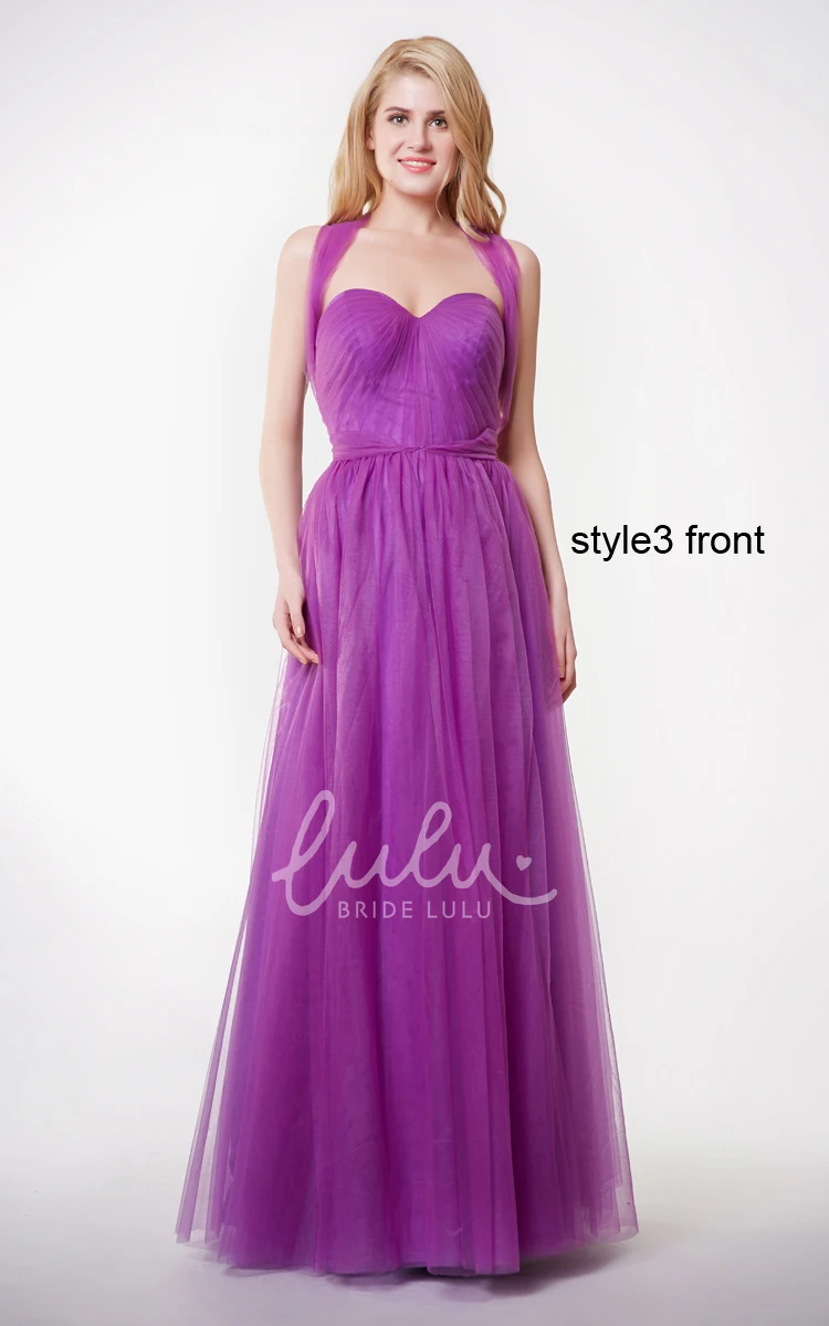 Sleeveless Tulle Prom Dress with Pleats and Convertible Straps A-line