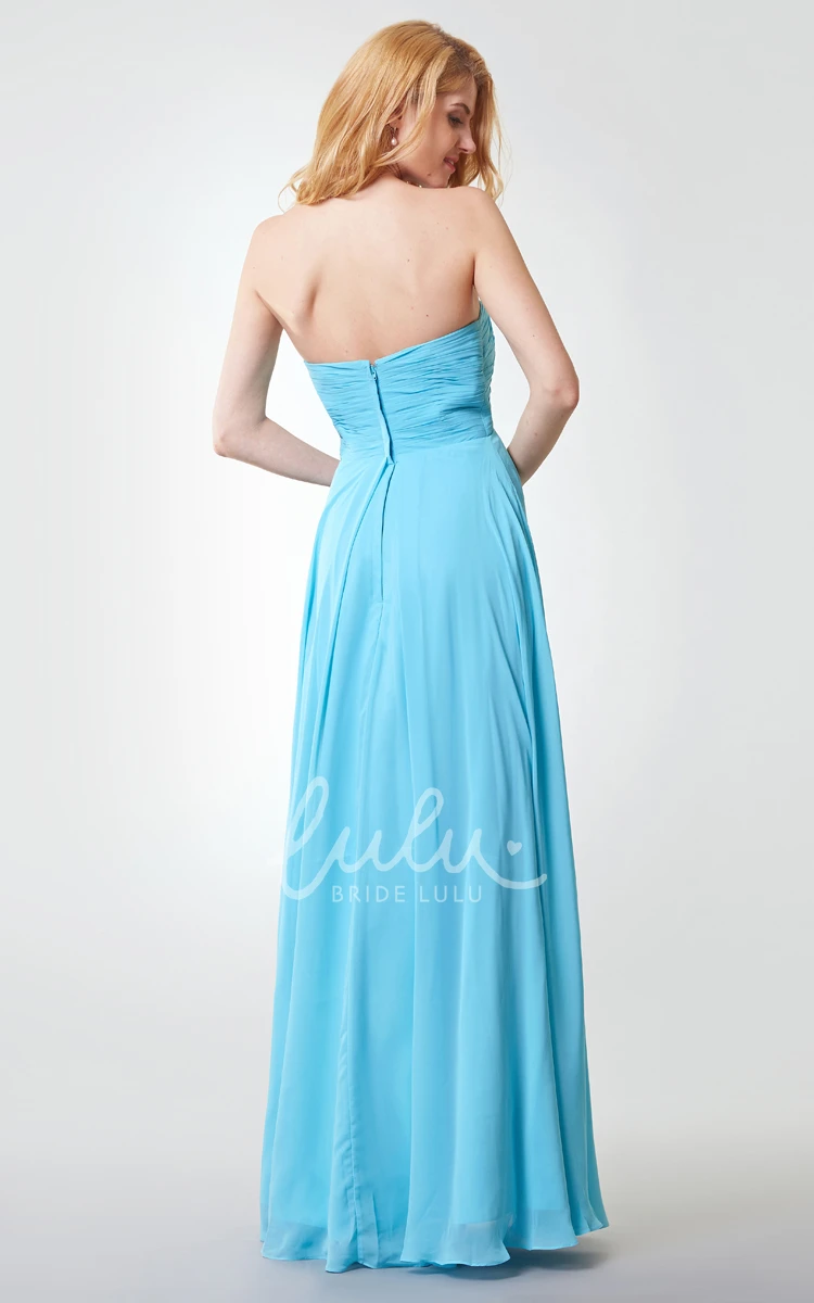 Strapless A-line Chiffon Dress with Pleats Flowy Prom Dress