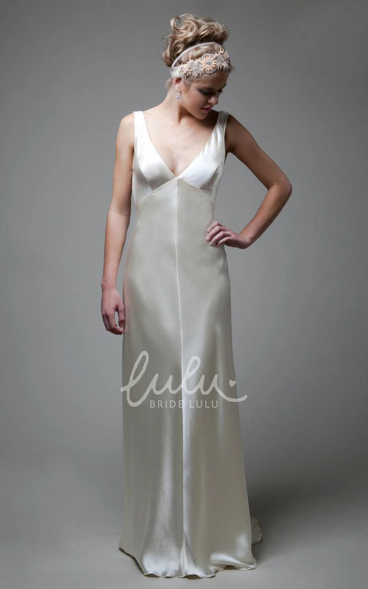 Empire V-Neck Satin Wedding Dress with Deep-V Back