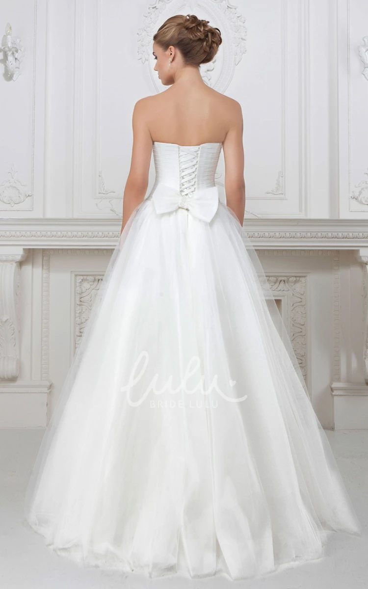 Sweetheart A-Line Tulle Wedding Dress with Beading and Bow Floor-Length