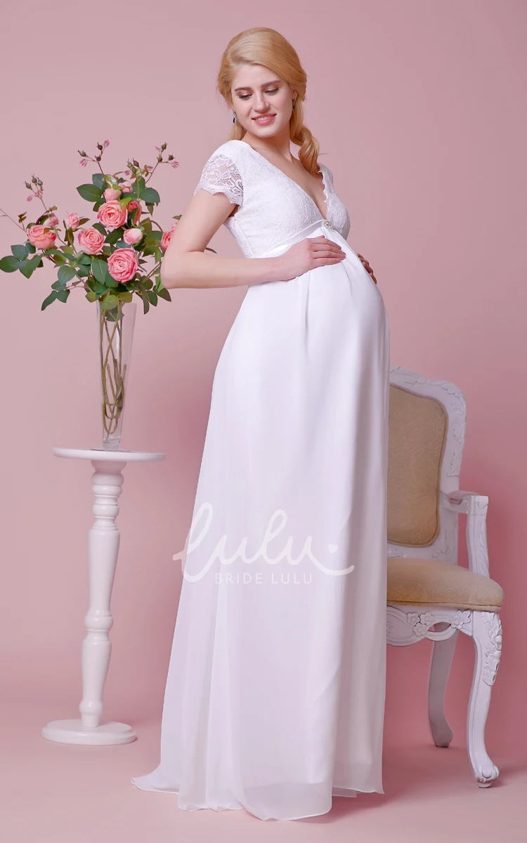 Lace Bodice V-Neck Maternity Wedding Dress A-Line Chiffon