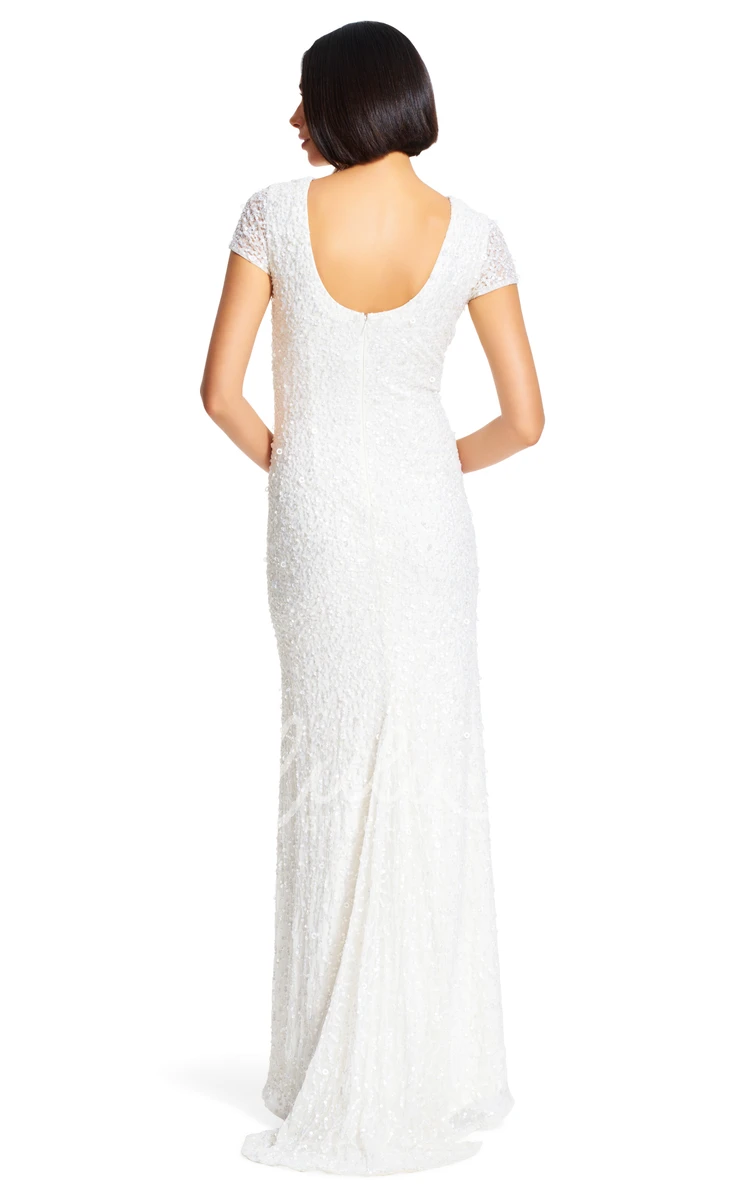 Short-Sleeve Sequined Sheath Bridesmaid Dress with Scoop Neck