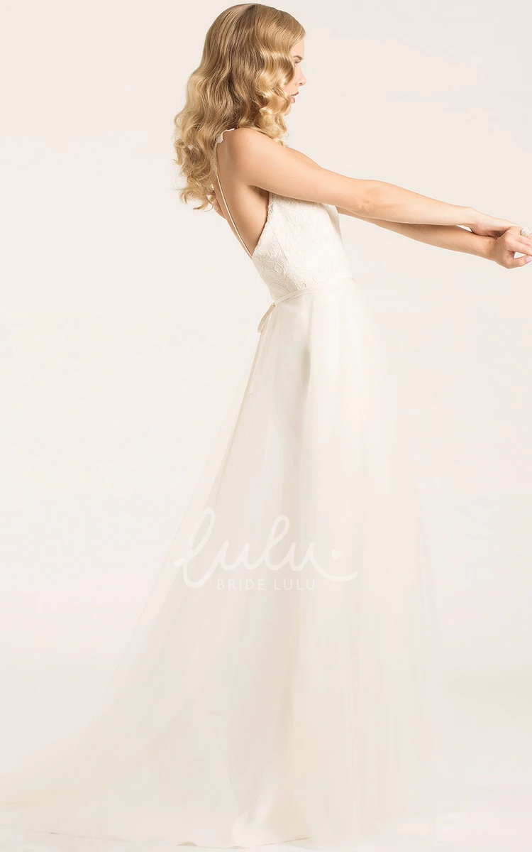 Tulle A-Line Wedding Dress Sleeveless with Appliques and Bateau Neckline