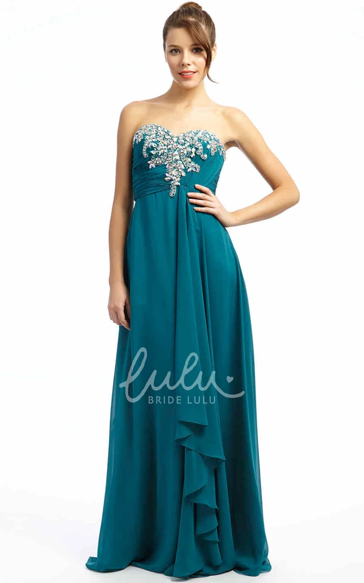 Draped Sweetheart Chiffon Prom Dress Flowy Bridesmaid Gown with Beading