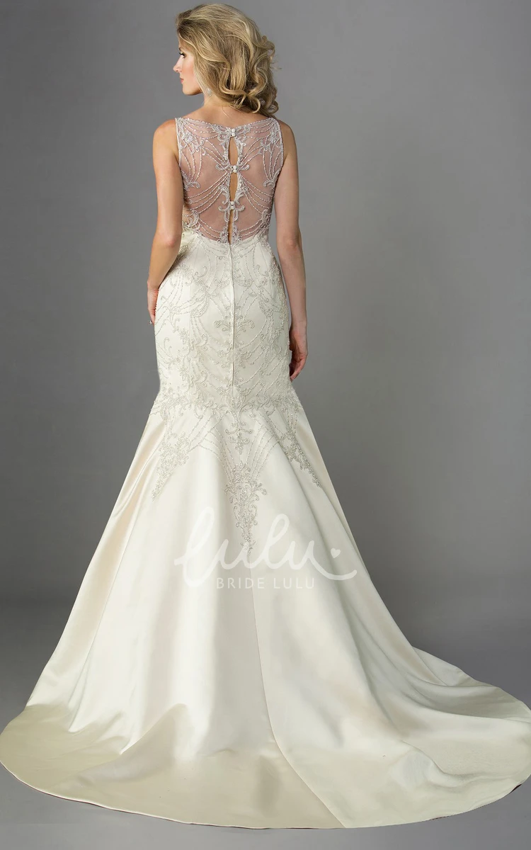 Illusion Back Trumpet Dress with Beadings and Sleeveless Design