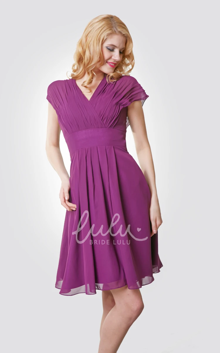 Ruched V-Neck Short Chiffon Empire Dress for Casual Occasions