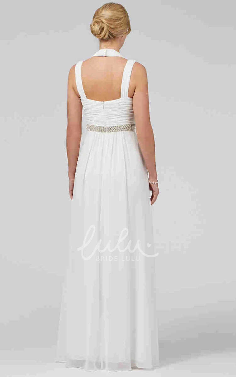 Chiffon Halter Sheath Wedding Dress Ruched Maxi Elegant Bridal Gown