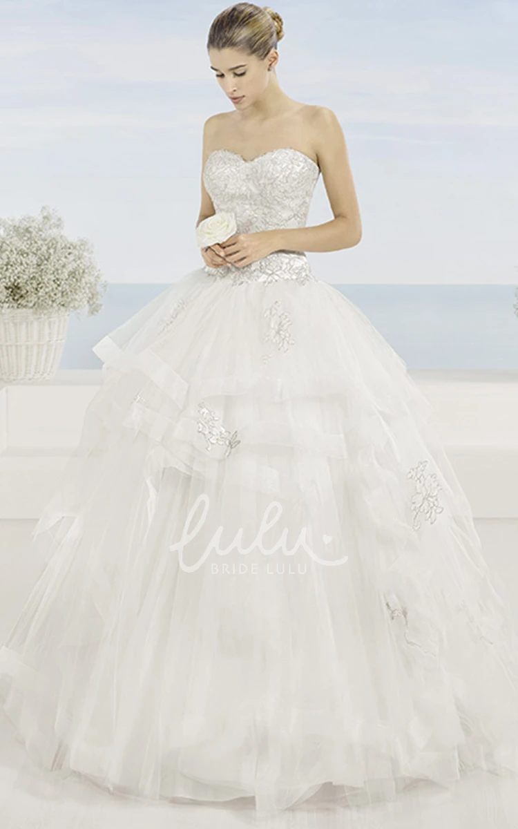 Beaded Sweetheart Tulle Wedding Dress Ball Gown Draped Floor-Length