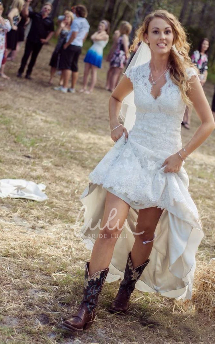 Country Sheath Lace Wedding Dress with Cap Sleeves and Court Train