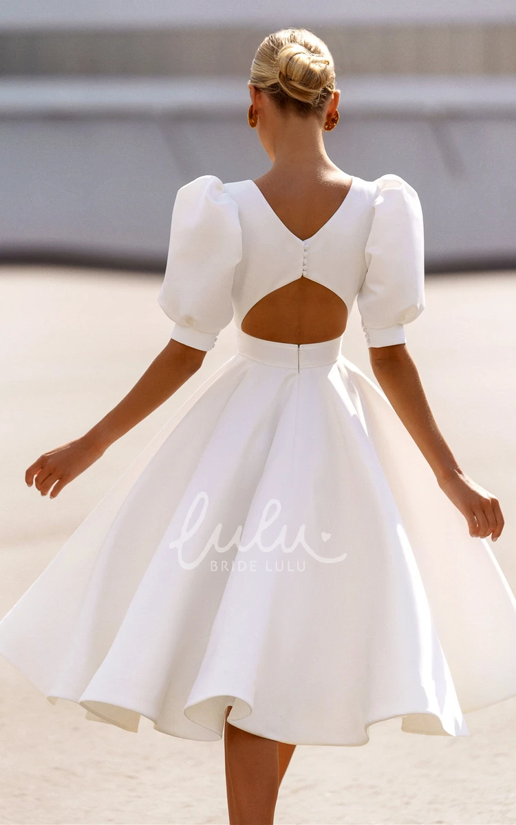 Satin A Line Knee-length Wedding Dress with Bateau Neckline