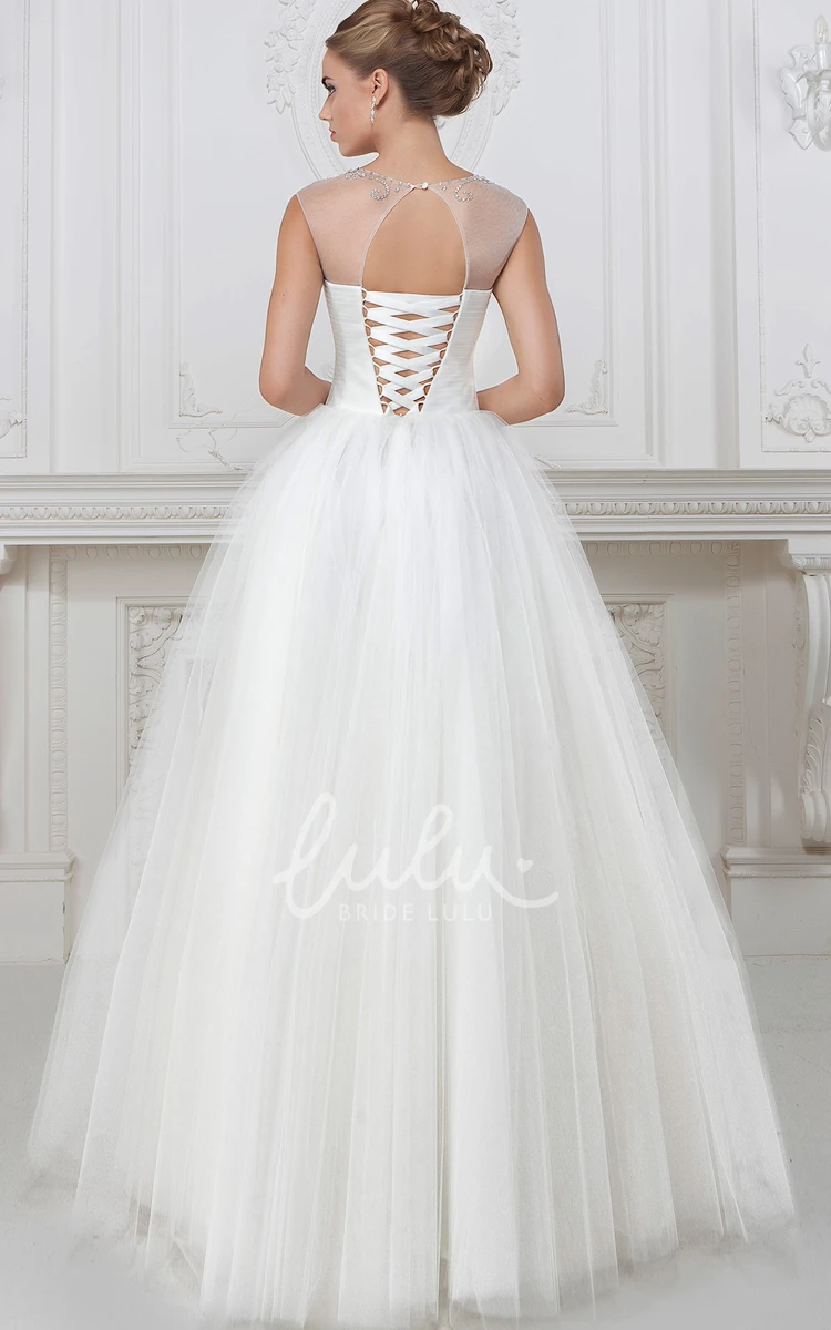 Beaded Tulle Ball Gown Wedding Dress Floor-Length Scoop-Neck with Ruching