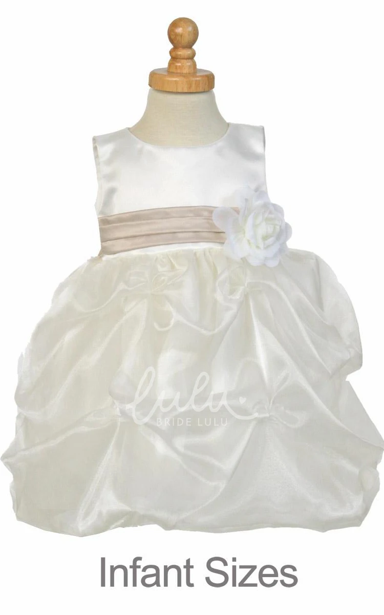 Organza & Satin Ruched Tea-Length Flower Girl Dress Elegant Wedding Dress