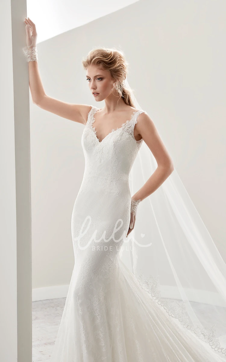 V-neck Sheath Wedding Dress with Open Back and Illusion Straps Modern Bridal Gown