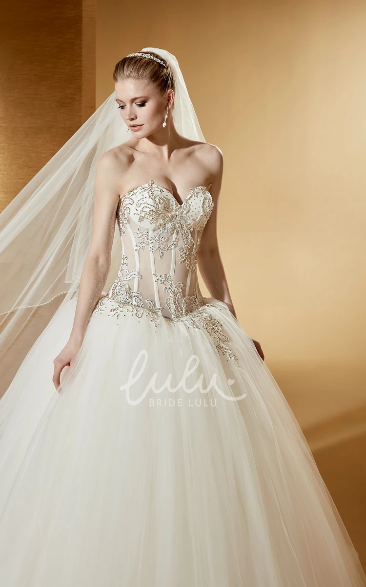 Sexy Ball Gown with Beaded Illusion Corset and Sweetheart Neckline