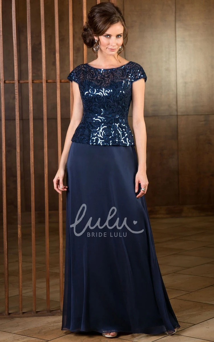 Cap-Sleeved A-Line Mother Of The Bride Dress with Sequined Bodice Long Sleeve Formal Dress