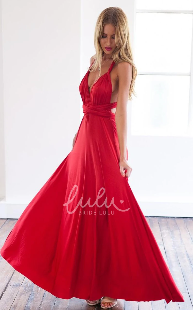 Red A-Line Prom Dress Sleeveless and Floor-Length