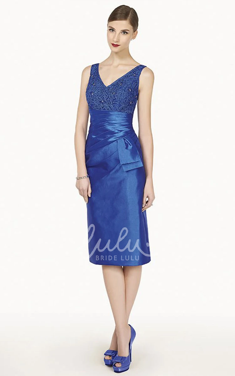 Satin Knee Length Prom Dress with Removable Jacket V Neck Sheath