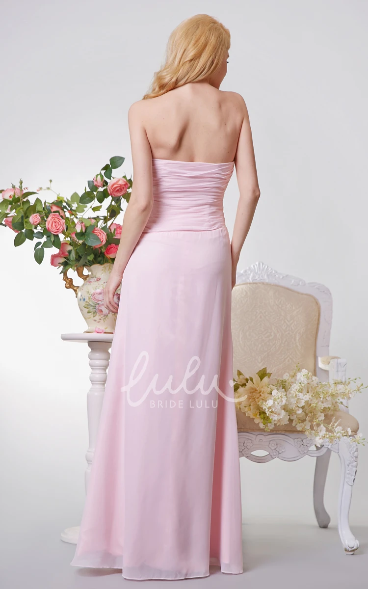 Elegant Strapless Ruched A-line Chiffon Bridesmaid Dress with Appliques