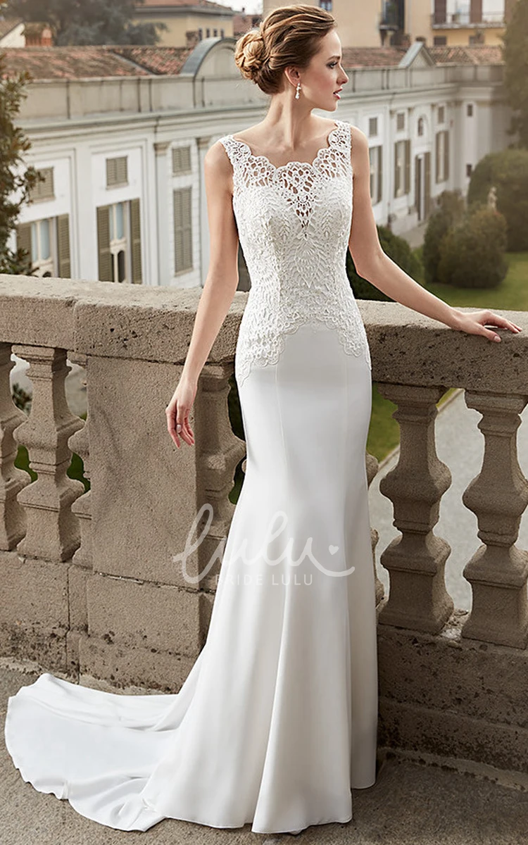 Sheath Lace Wedding Dress with Scoop-Neck and Long Sleeves