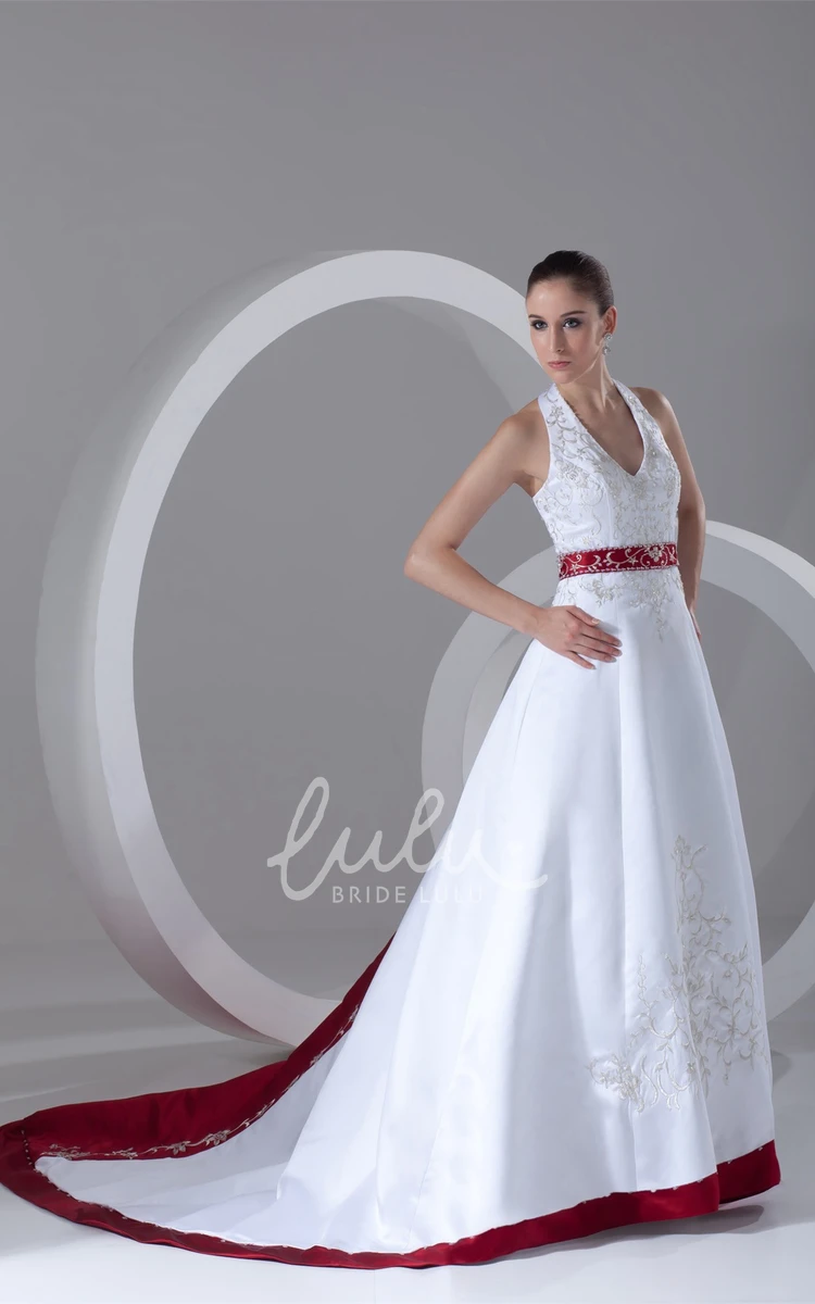 Satin Halter A-Line Wedding Dress with Beading and Sash Elegant Wedding Dress 2025