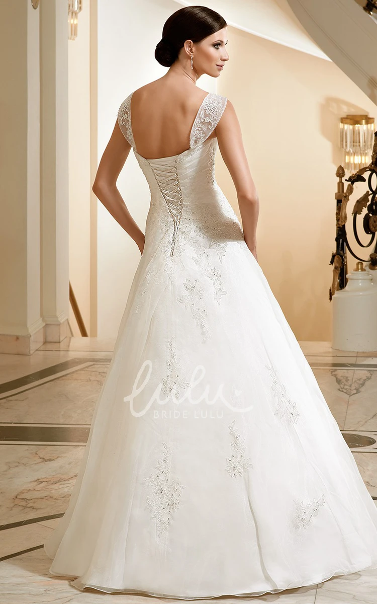 Lace and Satin A-Line Sleeveless Wedding Dress with Appliques and Floor-Length Straps