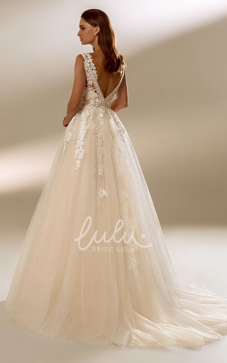 Plunging Neckline Ball Gown with Appliques Elegant Wedding Dress