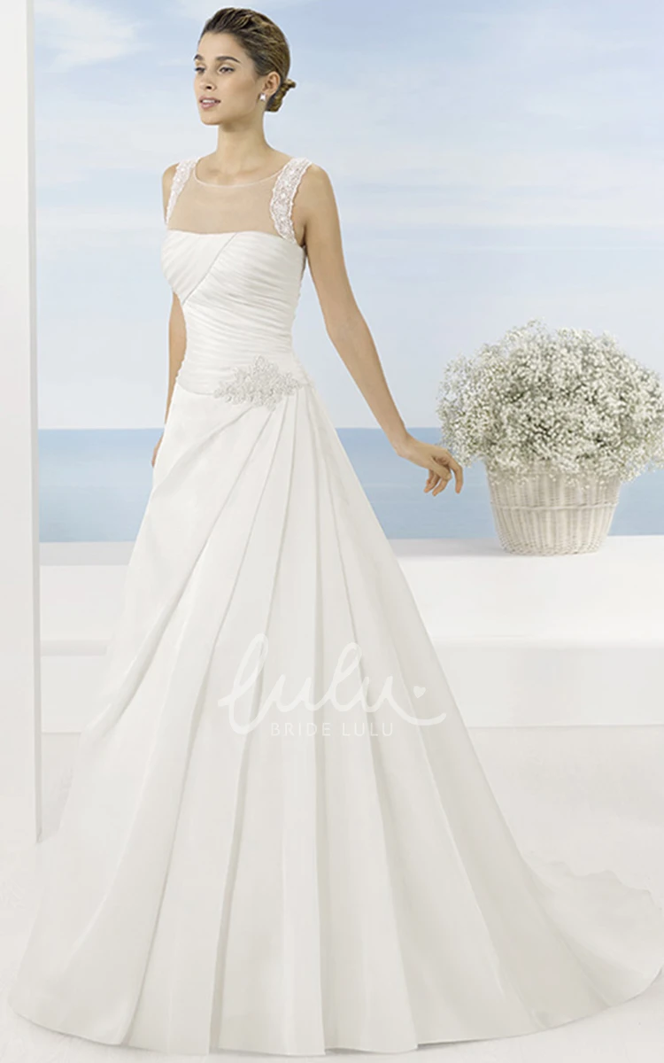 Satin Scoop A-Line Wedding Dress with Beading and Waist Jewelry