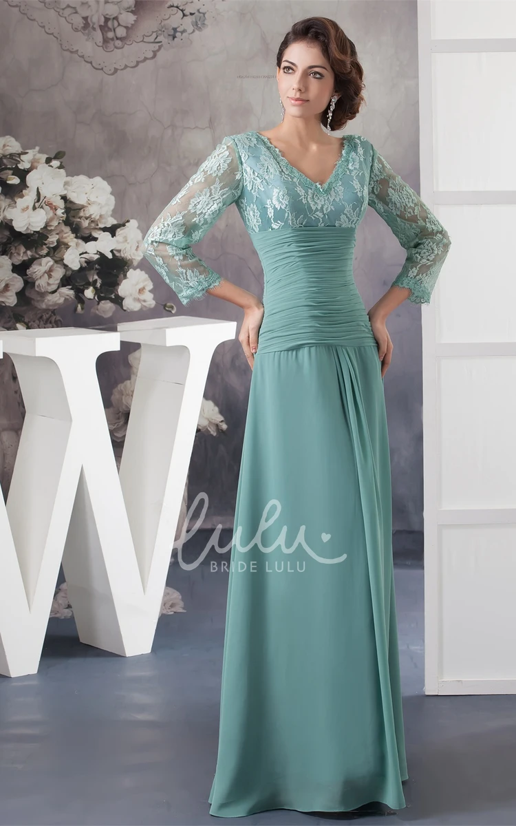 Chiffon Mother of the Bride Dress Empire V-Neck Lace Modern