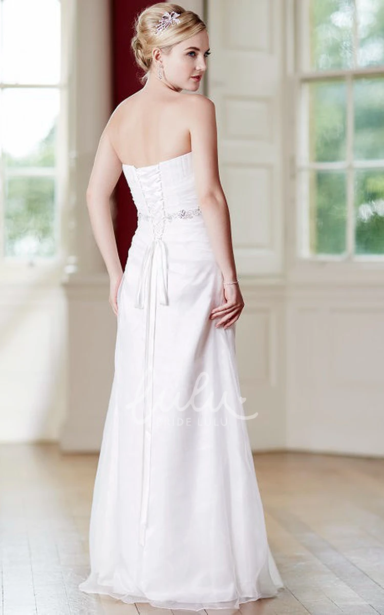 Strapless Satin&Tulle Wedding Dress with Ruching and Lace Up Sheath Style