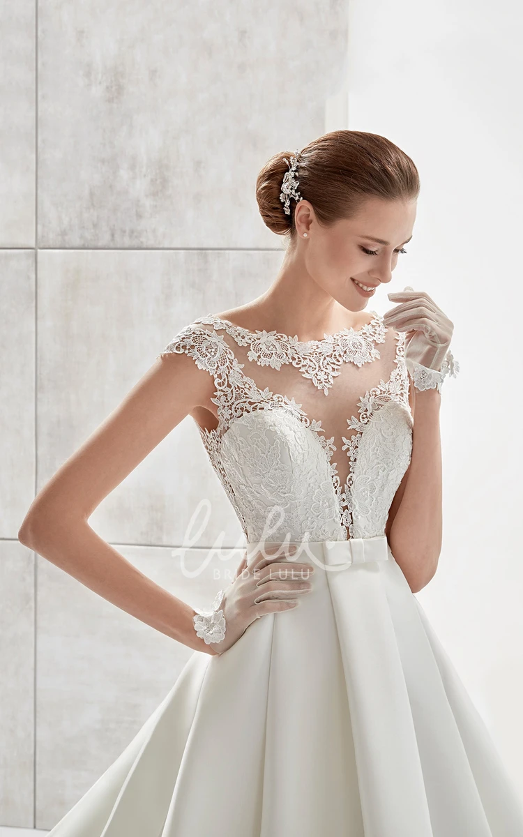 Illusive Design Satin A-Line Wedding Dress with Lace Bodice Unique Bridal Gown