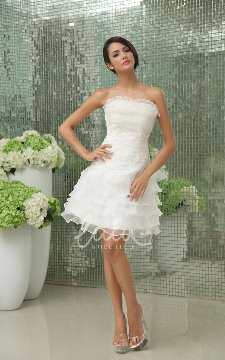 Short Strapless Wedding Dress with Ruffles and Appliques Vibrant and Sleeveless
