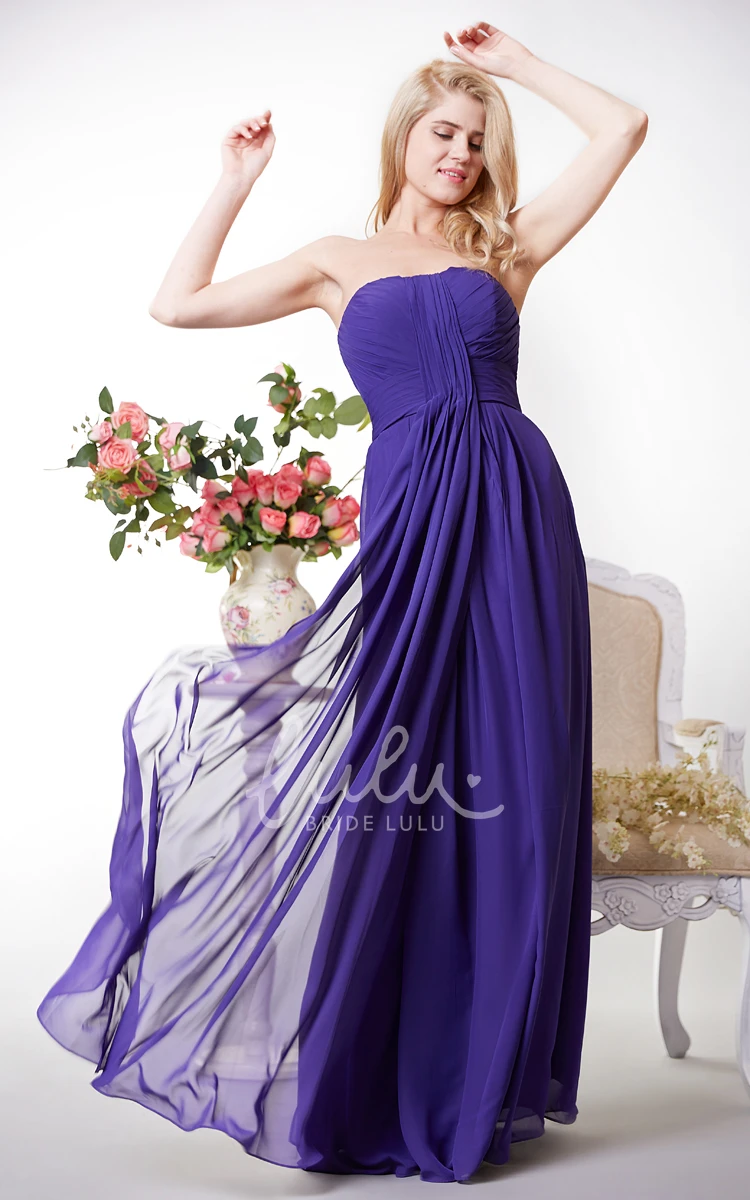 Flowy Chiffon A-line Prom Dress with Pleats and Open Back