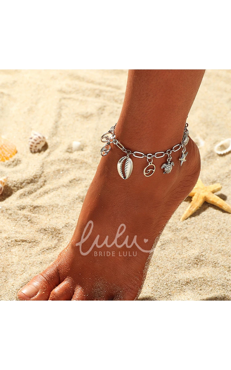 Beach Wedding Cute Anklet with Shell Starfish and Sea Turtle