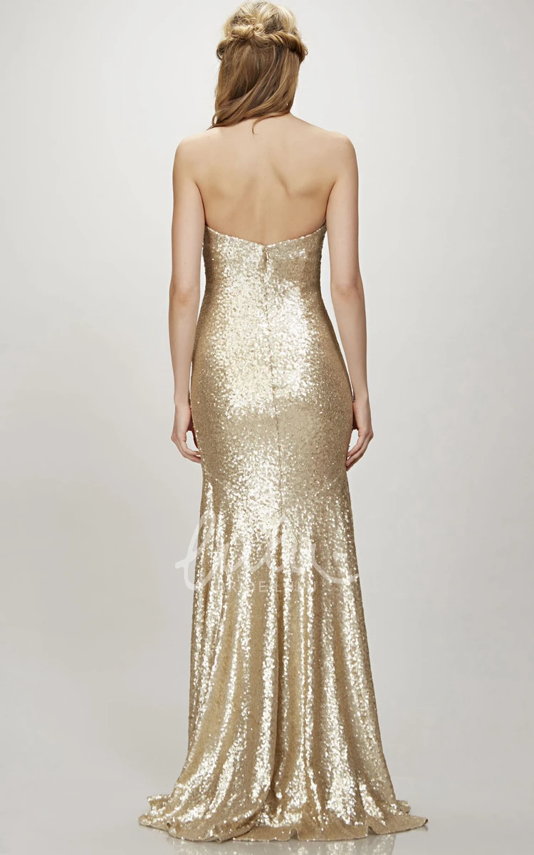 Brush Train Strapless Bridesmaid Dress with Sequins