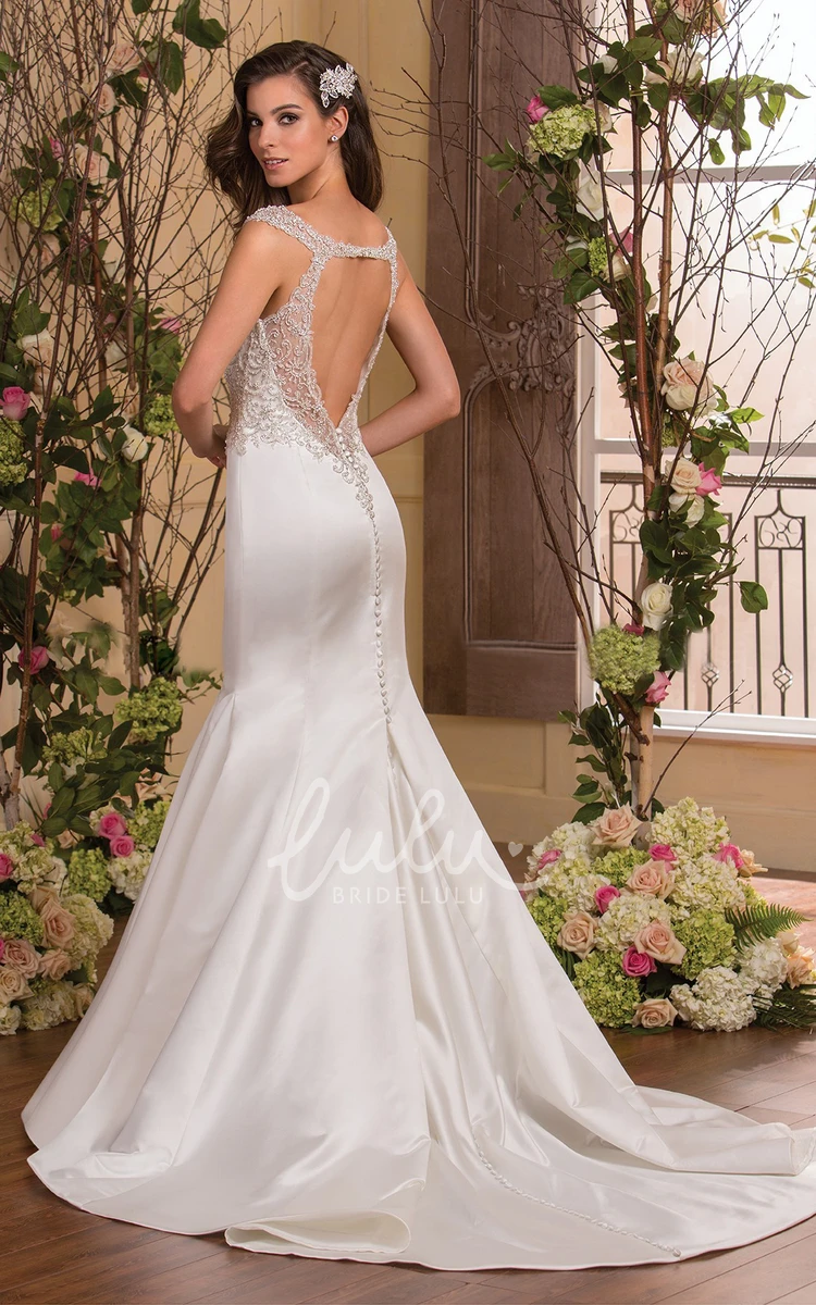 Cap-Sleeved Mermaid Wedding Dress with Keyhole Back and Beadings