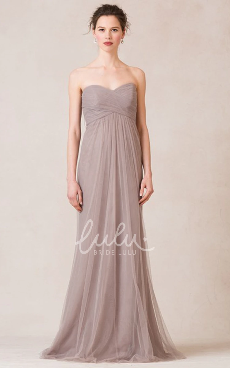 Criss-Cross Empire Tulle Bridesmaid Dress Sweetheart Sleeveless Floor-Length