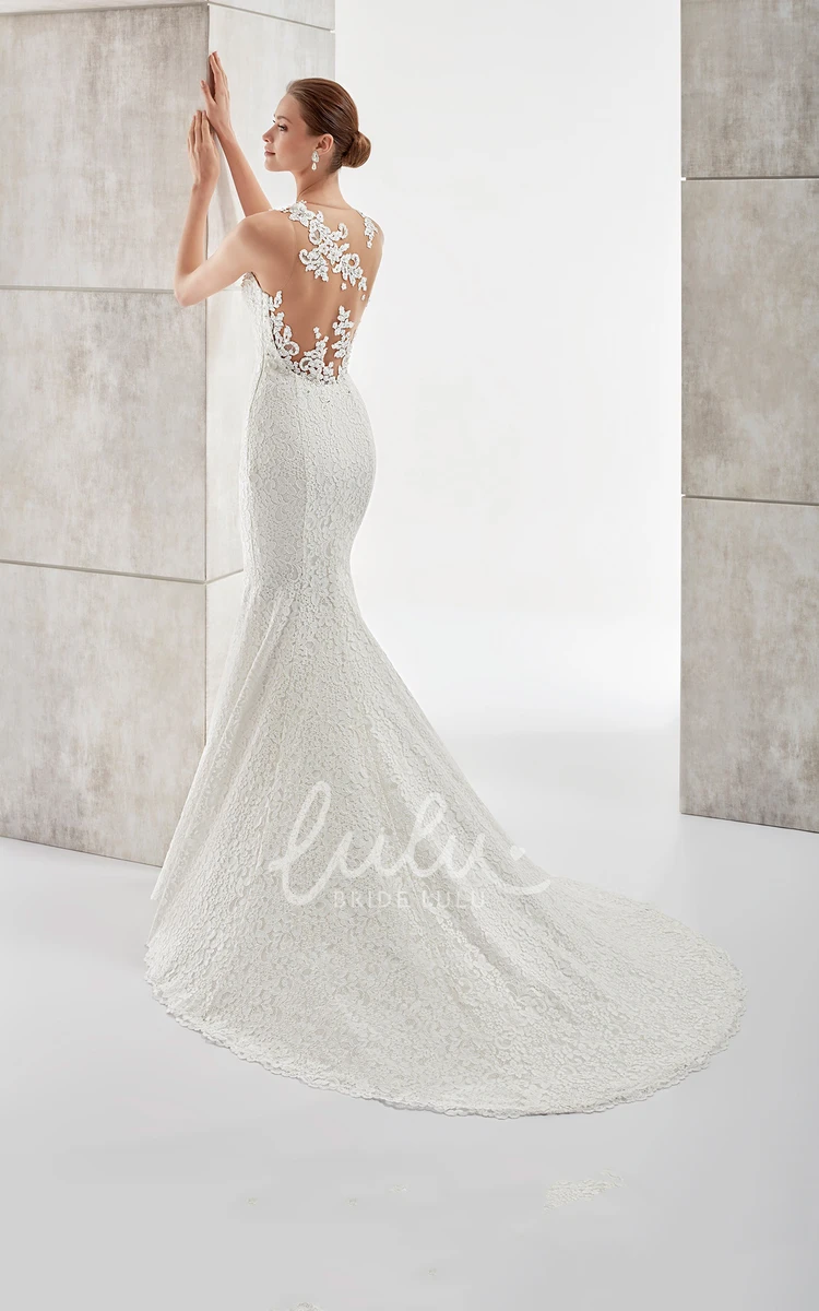 Floral Neckline Open Back Sheath Wedding Dress Sweetheart Style