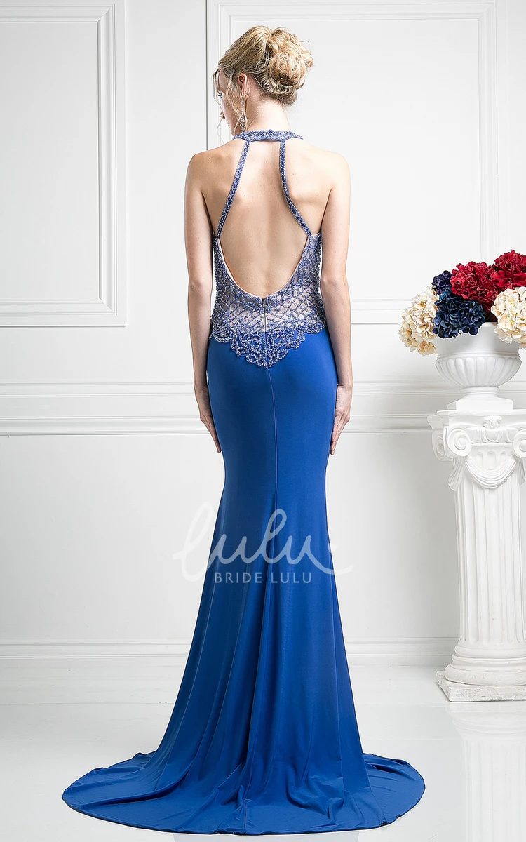 Jewel-Neck Sleeveless Sheath Prom Dress with Beading Details