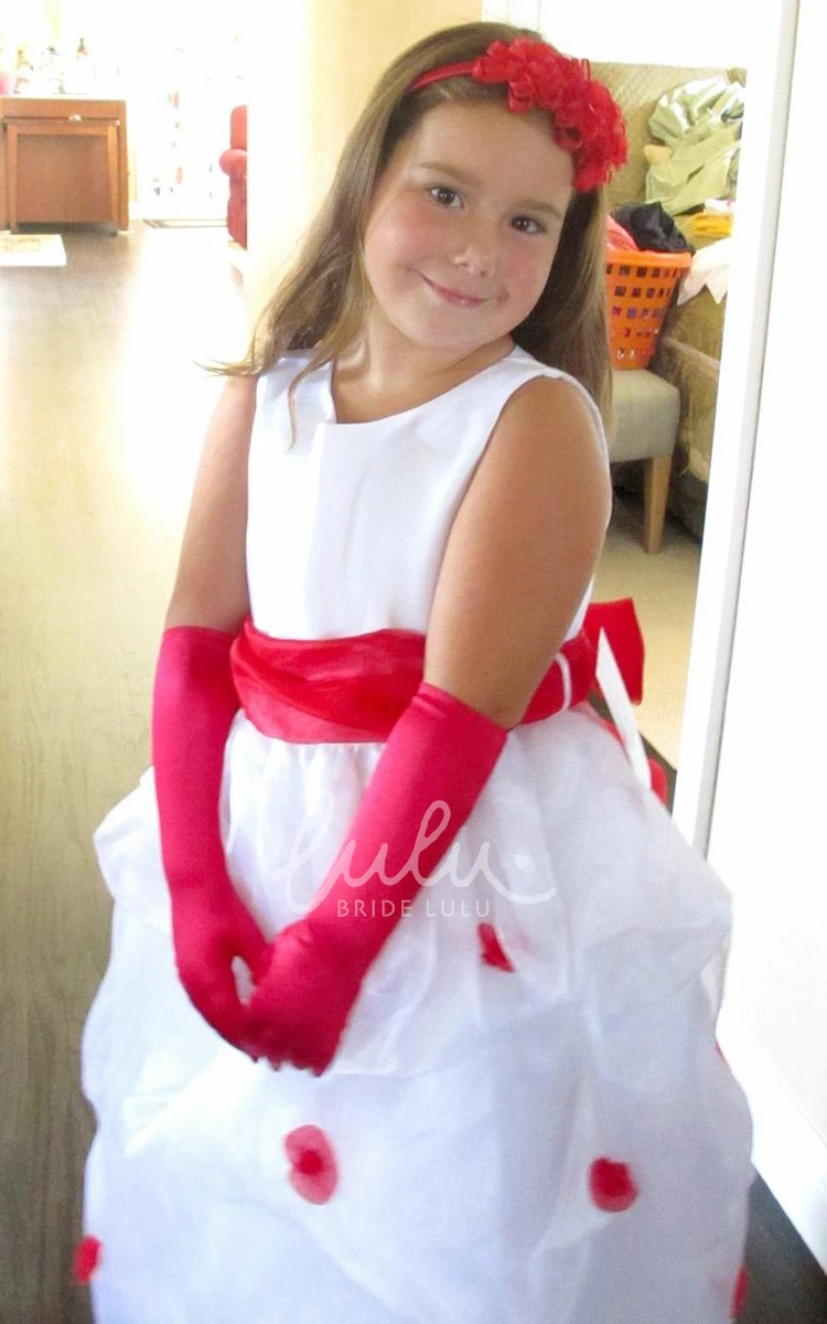 Ruched Tea-Length Organza & Satin Flower Girl Dress Simple Dress for Girls