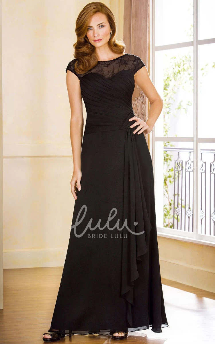 A-Line Mother of the Bride Dress with Cap Sleeves and Illusion Back