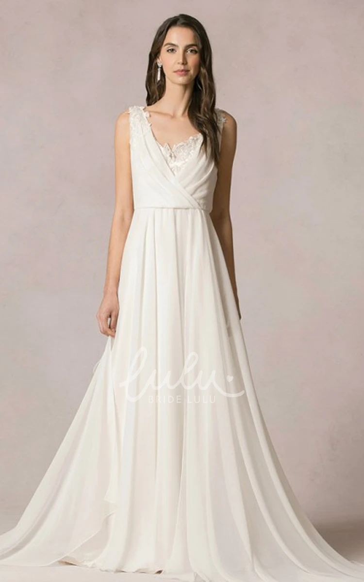 Sleeveless V-Neck Chiffon Wedding Dress Floor-Length Elegance