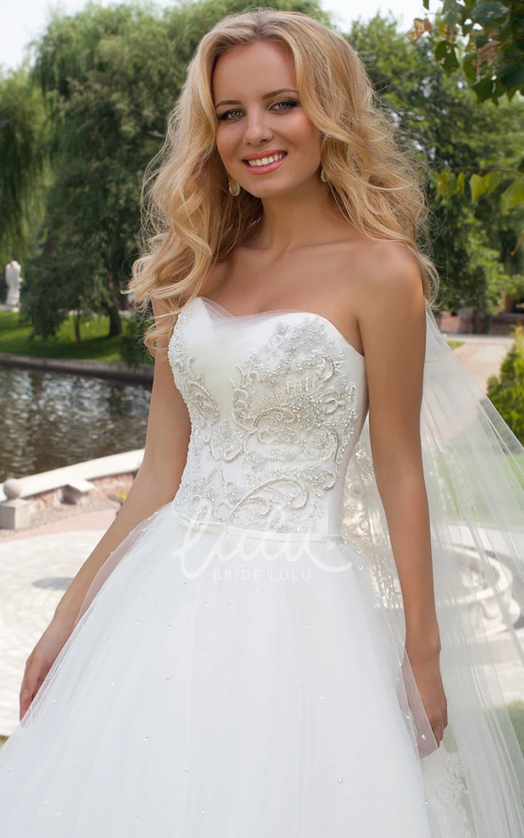 Tulle A-Line Strapless Wedding Dress Classic Bridal Gown
